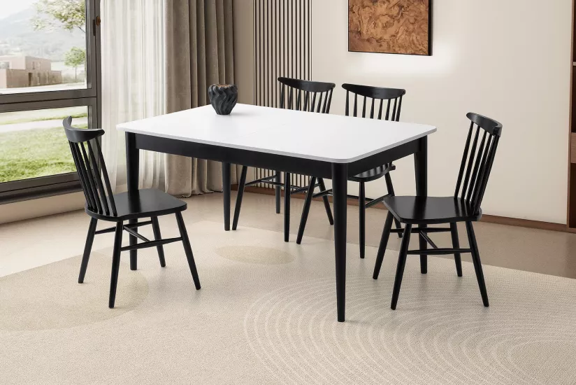 FİNİKE AÇILIR MASA, BEYAZ SİYAH, 140x90