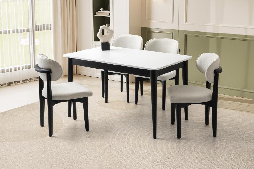 FİNİKE MASA, UMAY SANDALYE, BEYAZ, 140x90