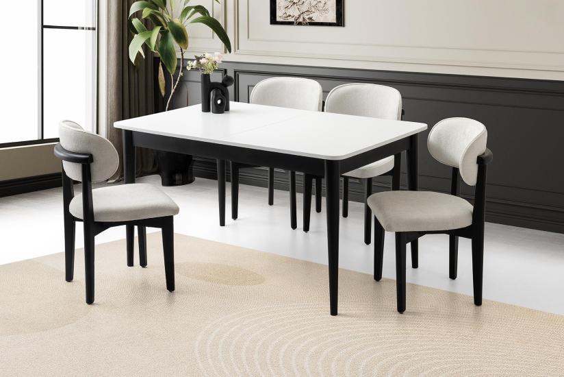 FİNİKE MASA, UMAY SANDALYE, BEYAZ, 130x80