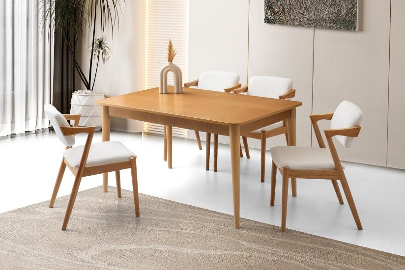 FİNİKE MASA, DURU SANDALYE, NATURAL, 130x80