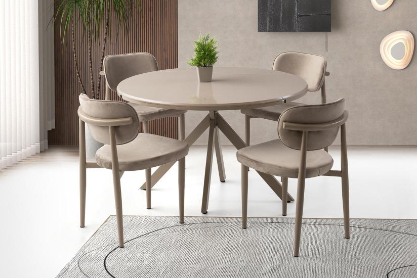 ARİSTO MASA, PERLA SANDALYE, CAPPİCİNO, 120x120