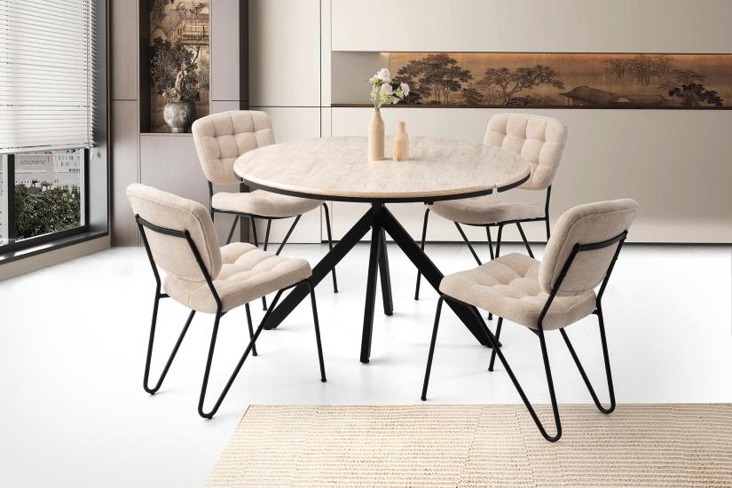 ARİSTO MASA, BANKY SANDALYE, SİDON, 120x120