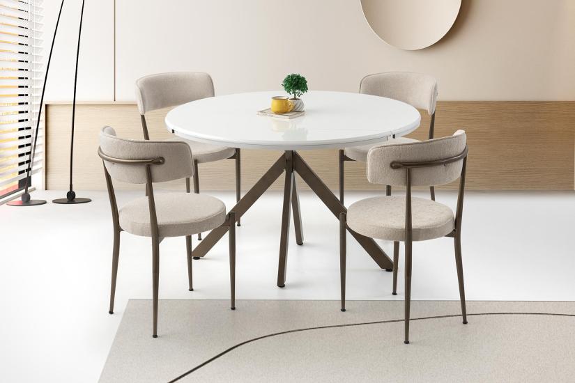 ARİSTO MASA, ARMONİ SANDALYE, KAR BEYAZ, 120x120