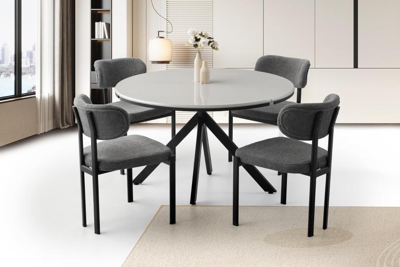 ARİSTO MASA, KONFOR SANDALYE, GRİ, 120x120