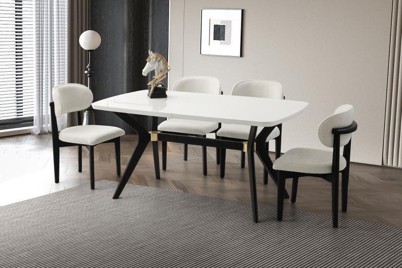 ZÜMRÜT MASA, PERLA SANDALYE, BEYAZ HG, 160x90