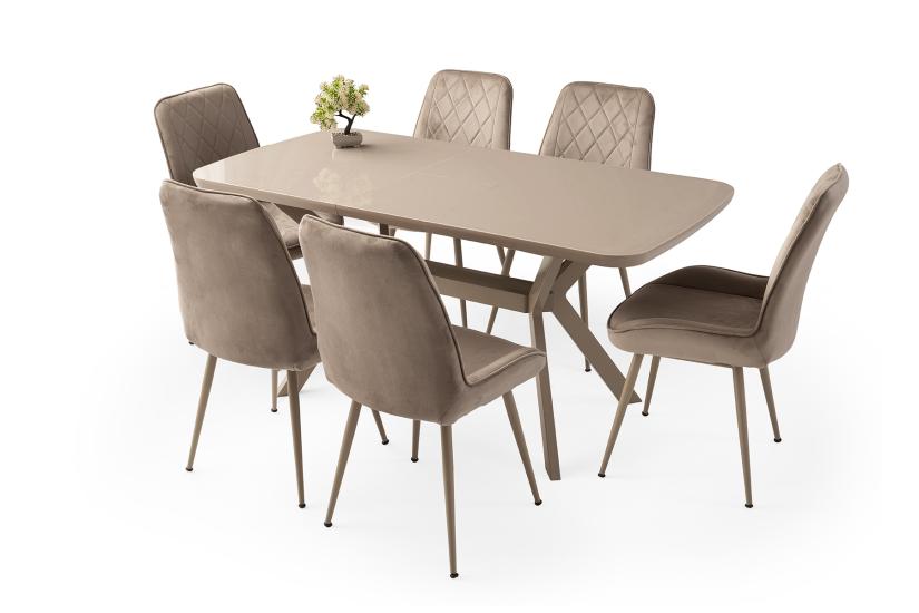 ZÜMRÜT MASA, ALORA SANDALYE, CAPPİCİNO, 130x80