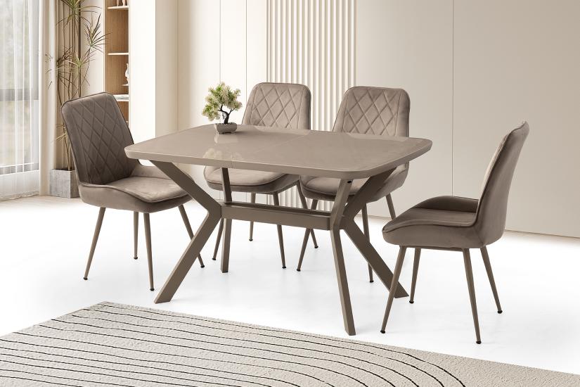 ZÜMRÜT MASA, ALORA SANDALYE, CAPPİCİNO, 130x80