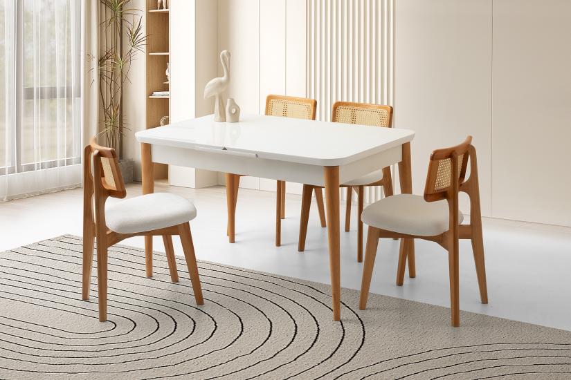 RÜZGAR HG MASA, ZİON SANDALYE, KAR BEYAZ, 130x80