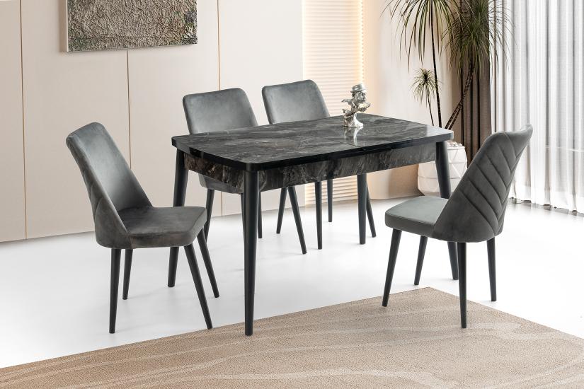 SİMA KELEBEK MASA, TİLYA SANDALYE, SİYAH, 130x80