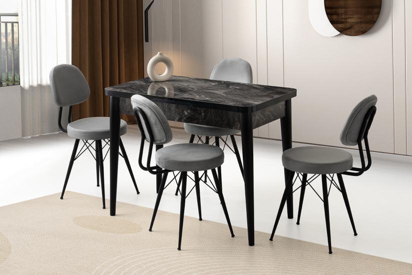 SİMA KELEBEK MASA, EYFEL SANDALYE, SİYAH, 100x70