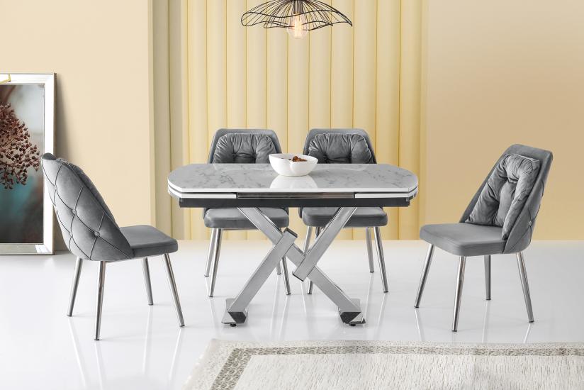 STEEL HG MASA, KONFOR SANDALYE, MARMO, 130x80