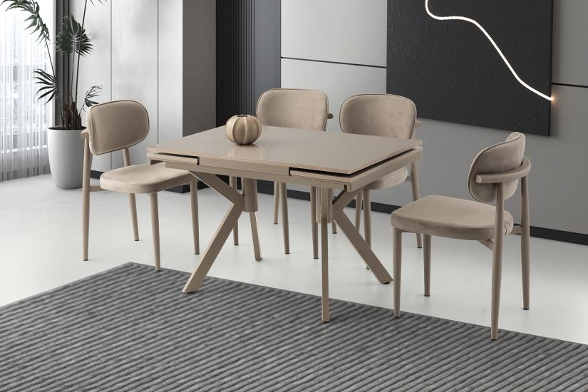 KRİSTAL HG MASA, PERLA SANDALYE, CAPPİCİNO, 110x70