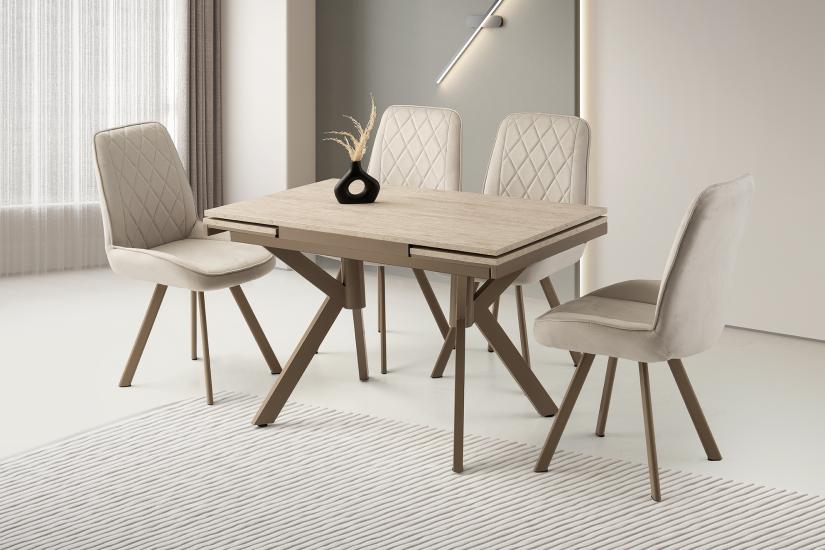 KRİSTAL MASA, ALORA SANDALYE, SİDON, 110x70