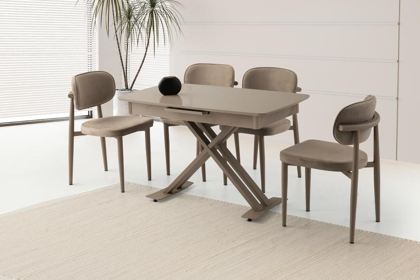 OTRANTO HG MASA, PERLA SANDALYE, CAPPİCİNO, 120x70