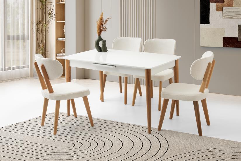 MADRİD HG MASA, SİRİUS SANDALYE, KAR BEYAZ, 130x80