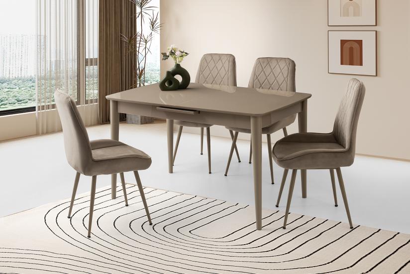 MADRİD HG MASA, ALORA SANDALYE, CAPPİCİNO, 130x80