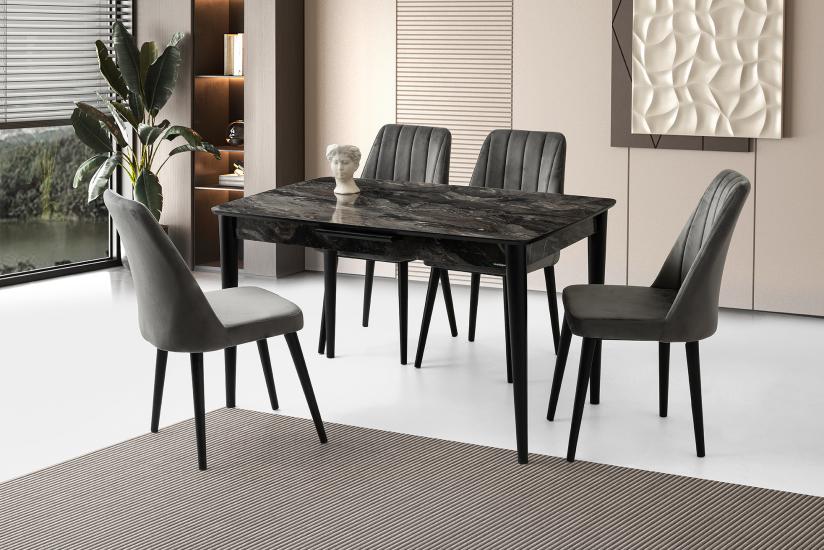 MADRİD MASA, LİRA SANDALYE, SİYAH, 130x80