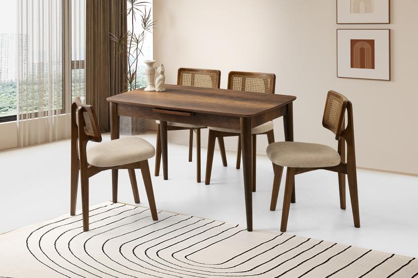 MADRİD MASA, ZİON SANDALYE, CEVİZ, 120x70