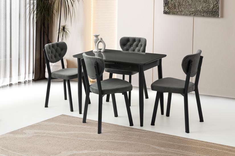 MADRİD HG MASA, RİVONE SANDALYE, KOYU GRİ, 100x60