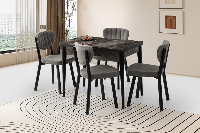 ROTARY MASA, ÇAKIL SANDALYE, SİYAH, 100x65