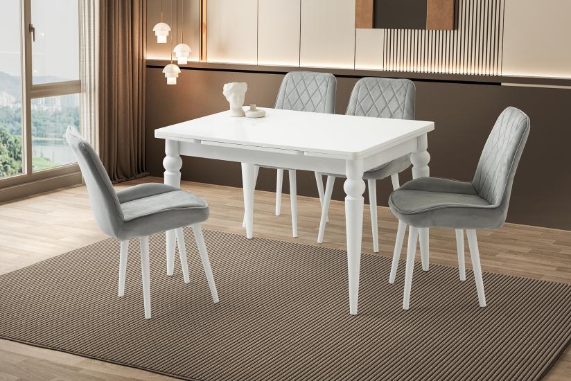 ROYAL MASA, ALORA SANDALYE, BEYAZ, 120x80